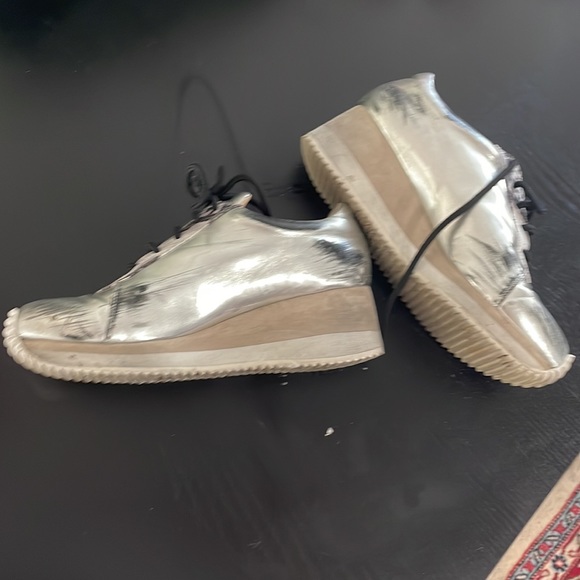 Yun yun Sun by Miss wifi silver platform sneakers size 38 leather metallic lace - Picture 7 of 13